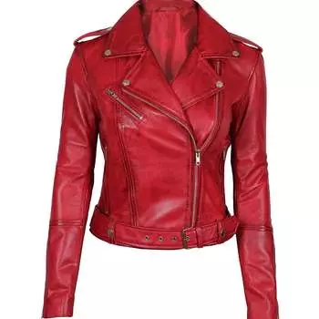 Мягкая кожаная куртка ручной работы, новая мотоциклетная байкерская женская куртка из натуральной красной овечьей кожи XS красный