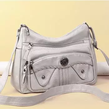 Мягкая кожаная многосекционная сумка через плечо с множеством карманов женская сумка через плечо сумка для матери светло-серый
