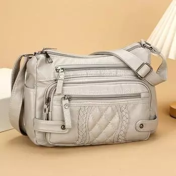 Мягкая кожаная многосекционная сумка для мам с несколькими карманами, женская ромбовидная сумка через плечо красный