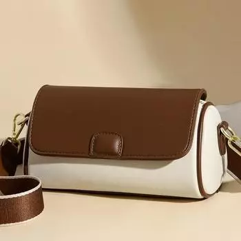 Мягкая кожаная модная цилиндрическая сумка для женщин 2024 года, новая сумка-мессенджер, универсальная женская сумка через плечо, контрастная сумка-подушка чёрный