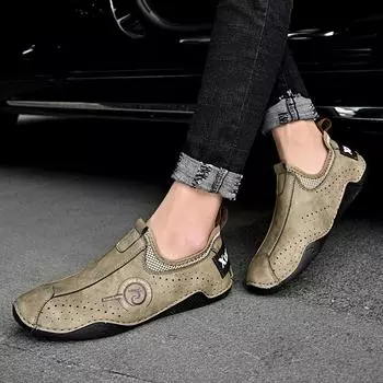 Мягкая кожаная мужская обувь, повседневная мужская обувь для вождения, удобные модные мужские кожаные кроссовки Octopus Bean Shoes, большой размер 38-48 38 серый