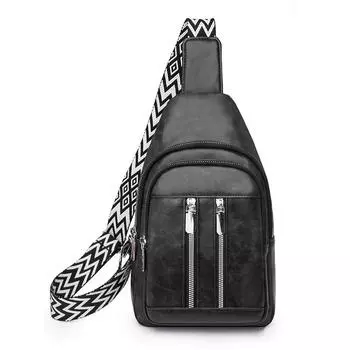 Мягкая кожаная нагрудная сумка женская сумка через плечо большая вместимость наплечная сумка чёрный