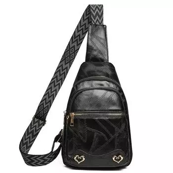 Мягкая кожаная нагрудная сумка женская винтажная сумка через плечо чёрный