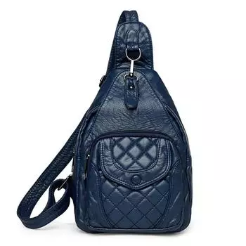 Мягкая кожаная наплечная сумка Женская нагрудная сумка Мягкая кожаная сумка через плечо Дорожная сумка-саквояж синий