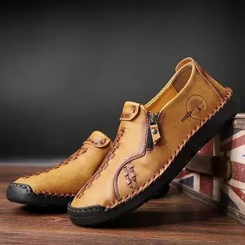 Мягкая кожаная обувь ручной работы, мужские лоферы, удобная повседневная обувь для вождения, мокасины, мужская обувь на плоской подошве 38 коричневый