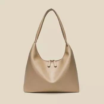 Мягкая кожаная однотонная сумка большой вместимости для подмышек. Нежная женская повседневная сумка с мениском на одно плечо. абрикосовый