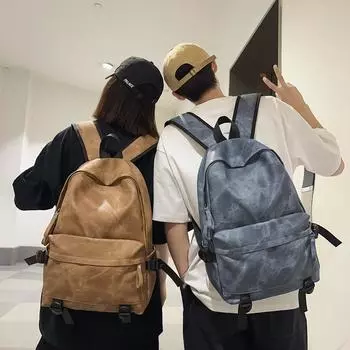 Мягкая кожаная школьная сумка из искусственной кожи, студенческий дорожный рюкзак для ноутбука чёрный