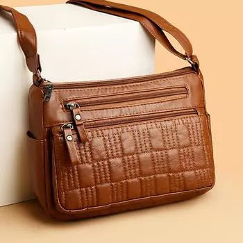 Мягкая кожаная сумка через плечо, большая вместимость, сумка для мам среднего возраста, женская сумка через плечо коричневый