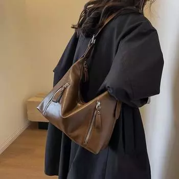 Мягкая кожаная сумка через плечо большой емкости Женская сумка для пельменей Сумка-тоут на молнии