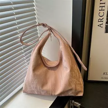 Мягкая кожаная сумка через плечо большой емкости, женская сумка для отдыха, новая корейская версия, сумка для поездок под мышкой, модная сумка-тоут розовый