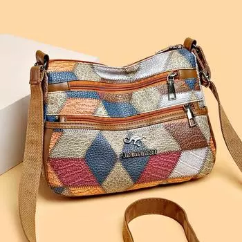 Мягкая кожаная сумка через плечо для женщин среднего возраста, сумка для мам, многокарманная, водонепроницаемая сумка через плечо коричневый