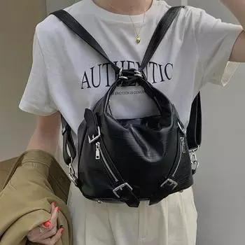 Мягкая кожаная сумка через плечо из искусственной кожи для мужчин и женщин, сумка через плечо в стиле мотоцикла с несколькими молниями, рюкзак двойного назначения, нишевый дизайн