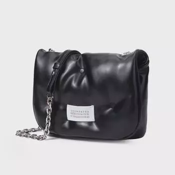 Мягкая кожаная сумка через плечо с двойной цепочкой: 2025 Модная женская сумка-мессенджер высокого класса подмышкой чёрный