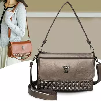Мягкая кожаная сумка через плечо с несколькими отделениями, вместительная, для мам среднего возраста, женская сумка на плечо с бриллиантом коричневый
