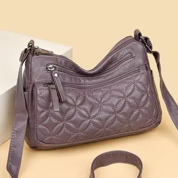 Мягкая кожаная сумка через плечо, сумка для мамы среднего возраста, женская многослойная сумка через плечо большой вместимости фиолетовый