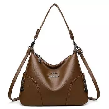 Мягкая кожаная сумка через плечо Женская сумка-тоут Большая вместимость Сумка кроссбоди коричневый