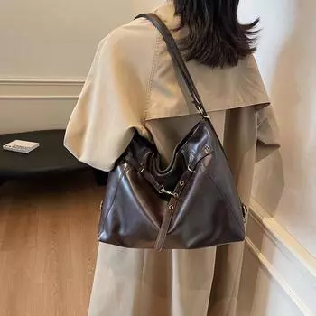 Мягкая кожаная сумка через плечо, женская сумка-рюкзак большой вместимости для поездок на работу коричневый