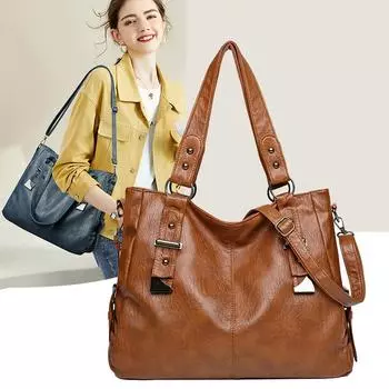 Мягкая кожаная сумка через плечо, женская сумка через плечо, однотонная, большой емкости темно-серого