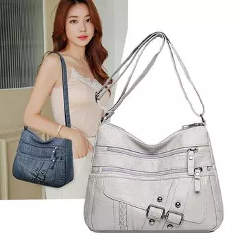 Мягкая кожаная сумка через плечо женская сумка через плечо сумка для мамы серый