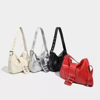 Мягкая кожаная сумка через плечо, женская сумка через плечо с ремнем и декором, модная сумка серебряный