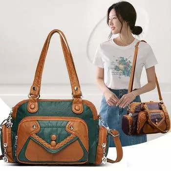 Мягкая кожаная сумка через плечо женская сумка через плечо большая вместимость легкая сумка для мам зелёный