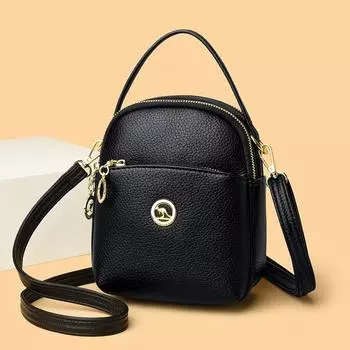 Мягкая кожаная сумка для мам с несколькими отделениями, сумка через плечо на одно плечо, простая и вместительная сумка на одно плечо чёрный