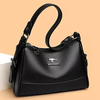 Мягкая кожаная сумка для мам среднего возраста, женская сумка для поездок на работу через плечо, большая вместимость, сумка через плечо чёрный