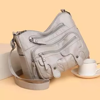 Мягкая кожаная сумка для мамы, многослойная женская сумка через плечо, маленькая квадратная сумка чёрный