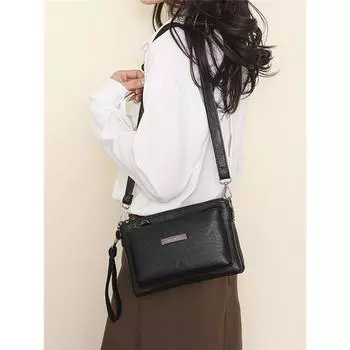 Мягкая кожаная сумка-конверт, кошелек для сотового телефона и монет, женская многослойная сумка через плечо чёрный