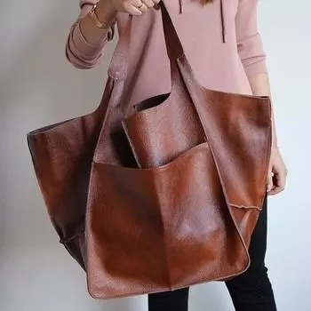 Мягкая кожаная сумка Кожаная сумка Открытая дорожная сумка через плечо Сумка через плечо жёлтый