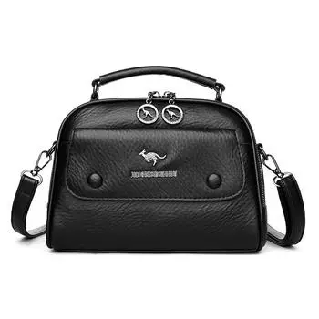 Мягкая кожаная сумка кроссбоди Женская винтажная наплечная сумка Многослойная маленькая квадратная сумка чёрный