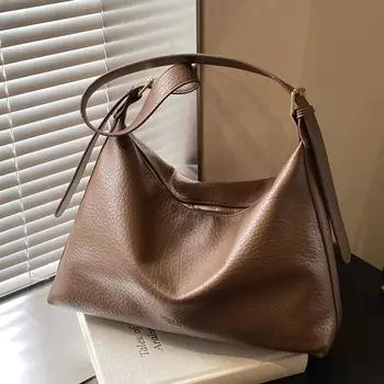 Мягкая кожаная сумка-мессенджер большой емкости, женская модная повседневная сумка-тоут, сумка через подмышку в стиле ретро коричневый