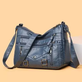 Мягкая кожаная сумка с несколькими отделениями, женская сумка для мам среднего и пожилого возраста, сумка через плечо серый
