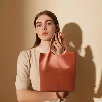 Мягкая кожаная сумка-тоут женская большая простая универсальная женская сумка с открытым карманом из коровьей кожи (20cm<Max Length<30cm) серый