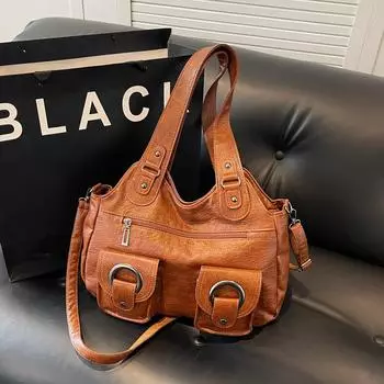 Мягкая кожаная сумка-тоут женская ретро многоцелевая сумка через плечо сумка бежевый