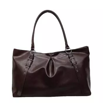 Мягкая кожаная сумка-тоут Женская сумка через плечо Большая вместимость Дорожная сумка коричневый