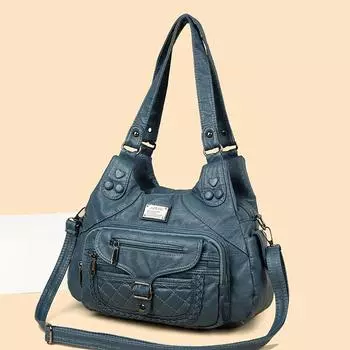 Мягкая кожаная сумка-тоут женская сумка через плечо большая вместительная сумка для мамы чёрный