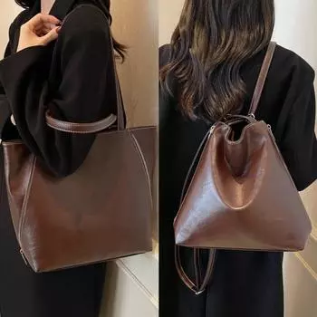 Мягкая кожаная сумка-тоут, женская, вместительная, рюкзак для поездок на работу, многофункциональная сумка через плечо, дорожный рюкзак чёрный