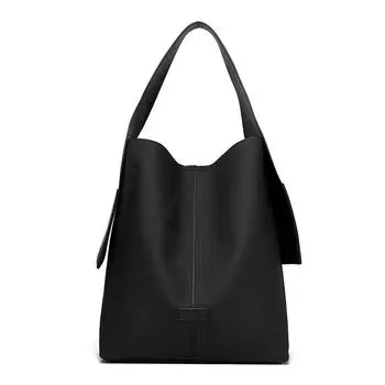 Мягкая кожаная сумка-ведро большой вместимости женская сумка-тоут сумка через плечо для поездок на работу чёрный