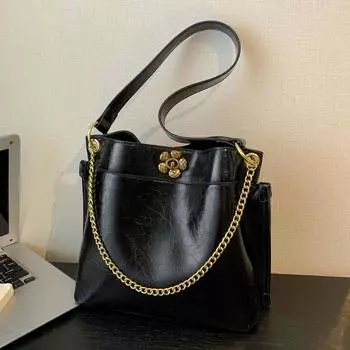 Мягкая кожаная сумка-ведро для женщин, осенняя, новая, большая вместимость, сумки через плечо, элегантные, шикарные, с цепочками