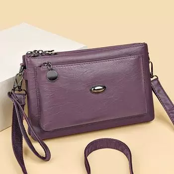 Мягкая кожаная сумка, женская сумка через плечо, многослойная сумка для матери среднего возраста большой вместимости чёрный