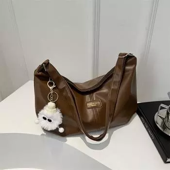 Мягкая кожаная текстура, большая вместительная повседневная сумка для пельменей, весна 2024, новая универсальная сумка через плечо