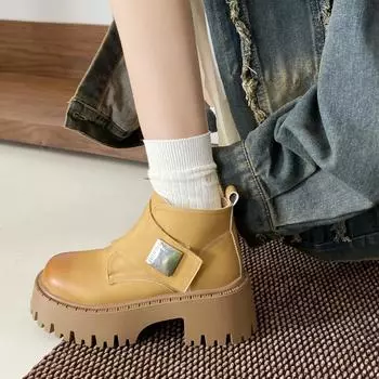 Мягкая кожаная версия ~ Ретро-сапоги Martin на липучках, укороченные и тонкие, на толстой подошве, женские британские уличные короткие сапоги из ревеня 35 хаки