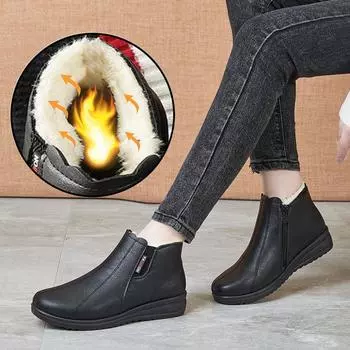 Мягкая кожаная женская обувь, зимние ботинки на мягкой подошве для пожилых людей среднего возраста, женские ботинки из хлопка и плюша для мам 35 коричневый