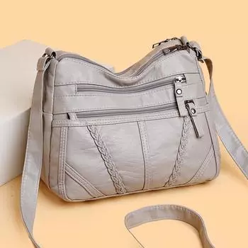 Мягкая кожаная женская сумка через плечо, маленькая квадратная сумка чёрный