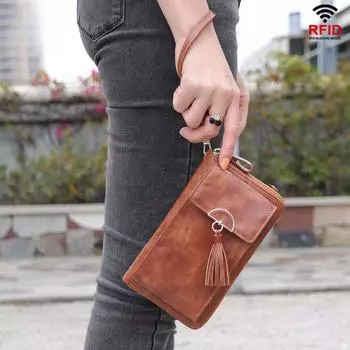 Мягкая кожаная женская сумка через плечо с карманом для мобильного телефона, блокирующая женский клатч, кошельки для карт, модная женская сумка через плечо