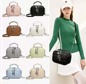 Мягкая кожаная женская сумка через плечо с цепочкой чёрный