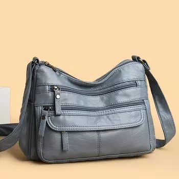 Мягкая кожаная женская сумка через плечо, сумка для мамы среднего возраста, многокарманная сумка через плечо темно-серого