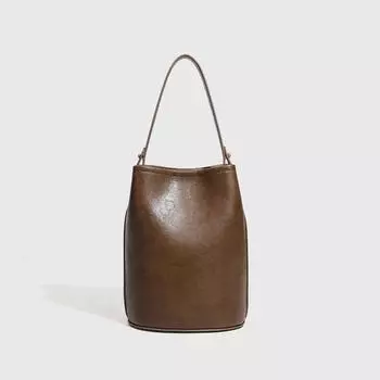 Мягкая кожаная женская сумка винтажная сумка-ведро винтажная растительная загорелая простая сумка через плечо большая вместимость коричневый