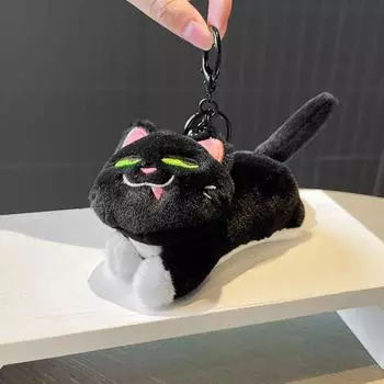 Мягкая кукла-брелок в виде черного кота, портативный брелок в виде непослушного кота на день рождения style 2